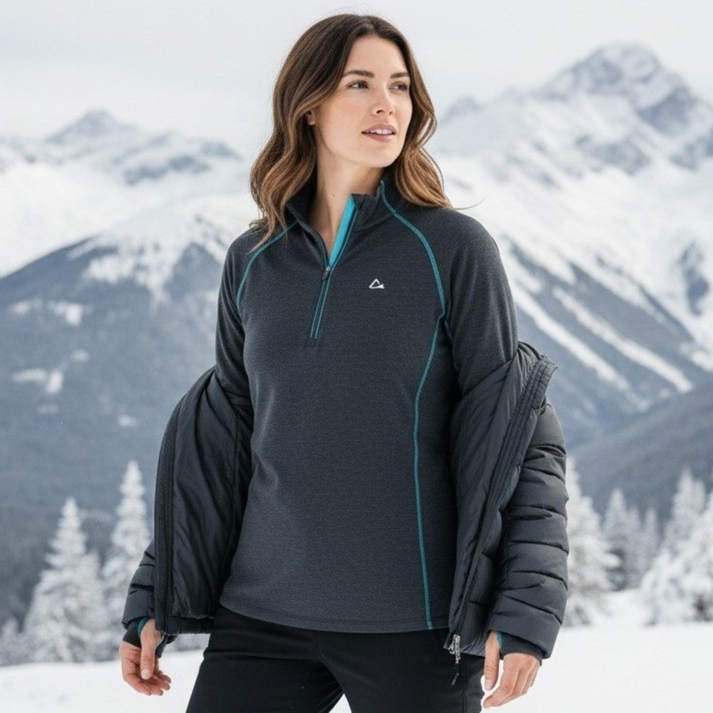Paradox Merino Blend 1/4 Zip Base Layer Top Charcoal Teal XL 829312